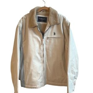 U.S. Polo Assn. Mens Sherpa Collar Jacket Beige XL Workwear Outdoor‎ Warm